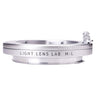 Light Lens Lab M-L close focus adapter, angled side view showing engraved brand name and focus knob
