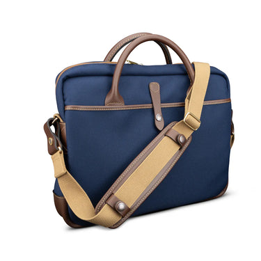Billingham Thomas Briefcase / Laptop Bag - Navy Fibrenyte / Chocolate Leather
