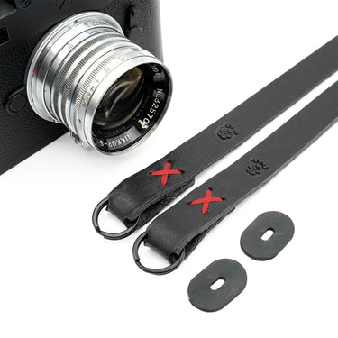 Owlkrown Raw Vintage Leather Strap - Black / Red 45"