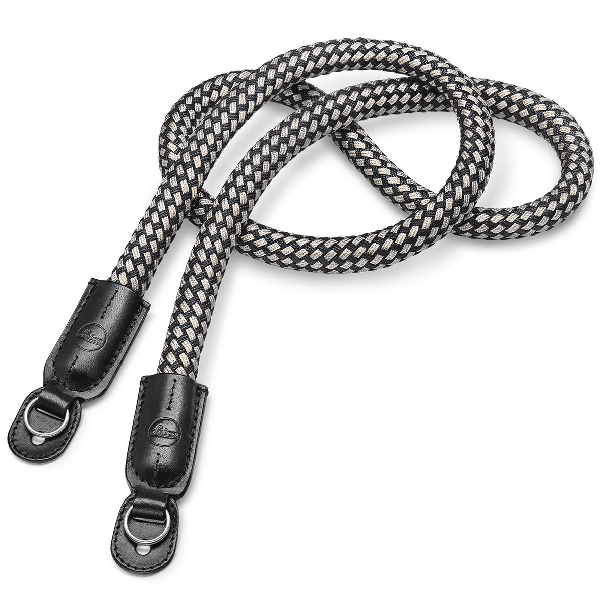 Leica Carrying Strap, Round Braided Rayon & Leather Cord, Black, White