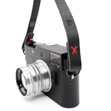 Owlkrown Raw Vintage Leather Strap - Black / Red 45"