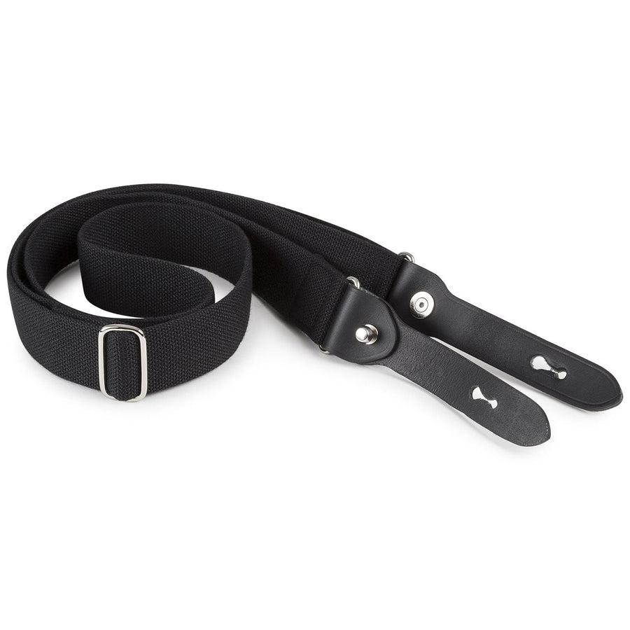 Billingham Stowaway Sling - Black Webbing / Black Leather / Nickel Coated Brass