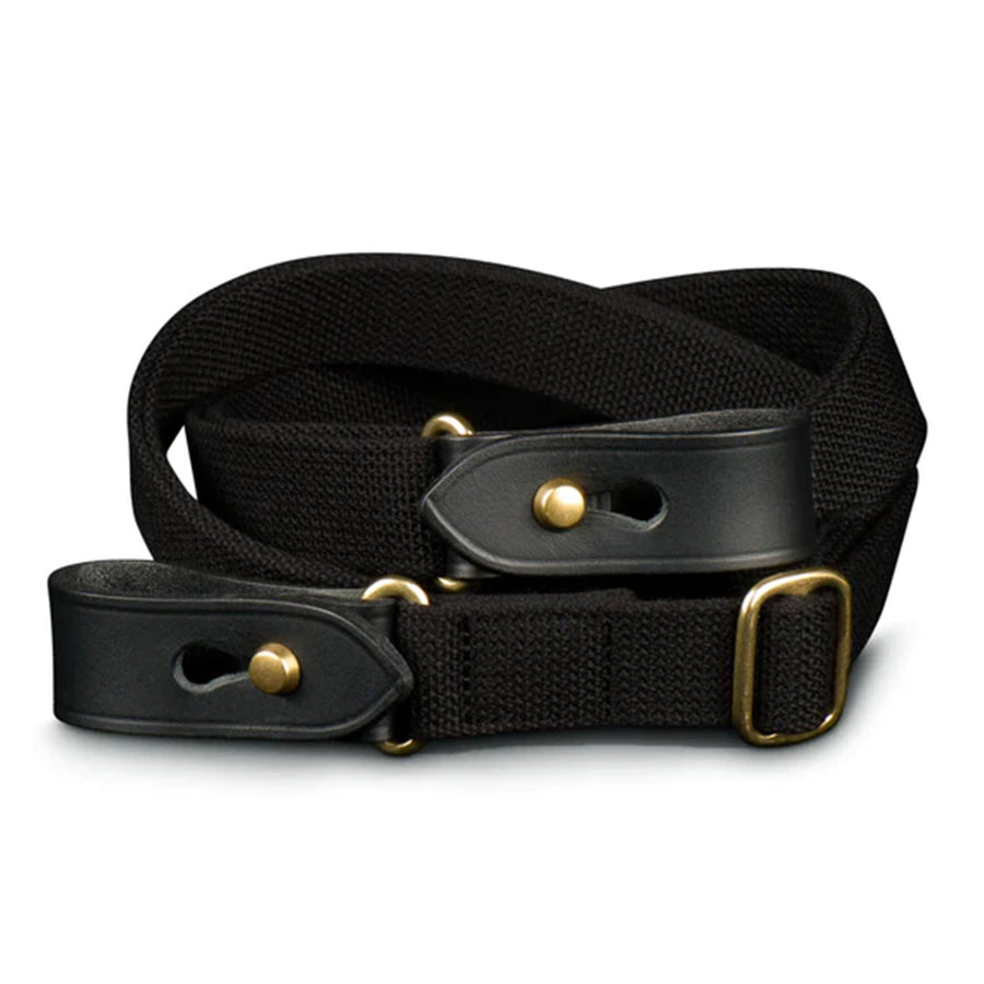 Billingham Stowaway Sling - Black Webbing / Black Leather With Brass